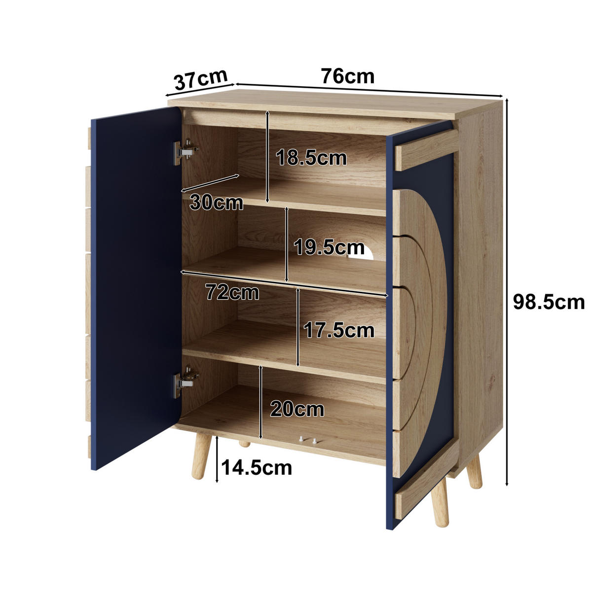 SCHUHSCHRANK mehrstufig 76 x 37 x 98,5 cm Blau Natur - Blau, Holz (37/98.5/76cm) - Beauniv