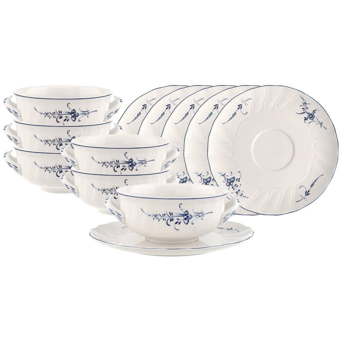 SUPPENTASSEN MIT UNTERTASSEN Vieux Luxembourg weiß-blau 260 ml 6er Set - Blau/Weiß, Keramik (260L) - Villeroy & Boch