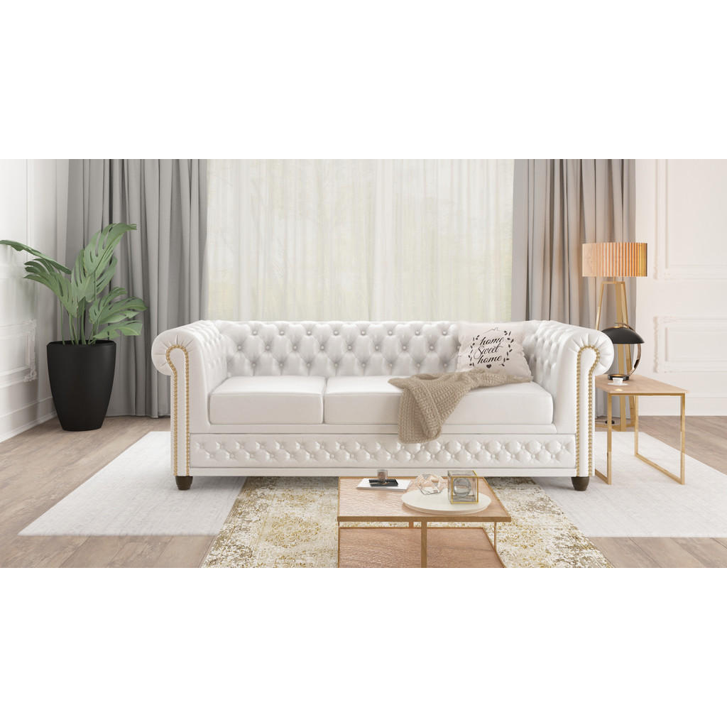 Thumbnail - S-Style Möbel Sitzgarnitur, Weiß, Textil, Echtholz,Buche, 6-Sitzer, Füllung: Silikon,Silikon,Komfortschaum, 203x72x86 cm...