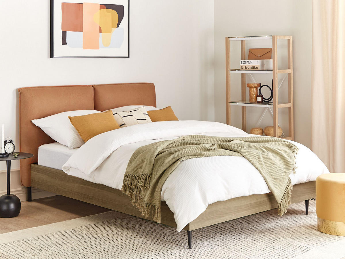 BETT 140/200cm Goldbraun Limanton - Braun, Kunststoff/Textil (140/200cm) - Beliani