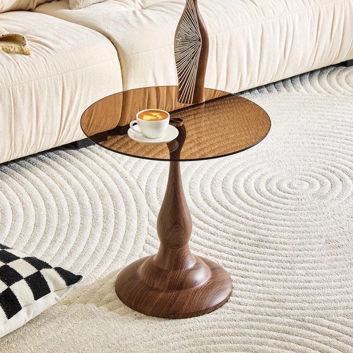 BEISTELLTISCH DE-37360 rund mit Glasplatte und geschwungenem Sockel Braun - Braun, Metall (50/50/51.5cm) - ComfortXL
