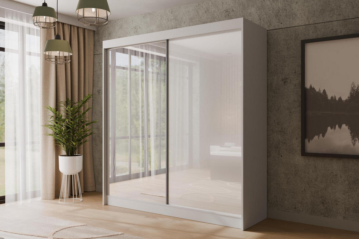 KLEIDERSCHRANK VESLI - 200 cm - Weiß - Weiß, Holzwerkstoff (200/215/61cm) - ALTDECOR