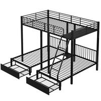 DREIFACH-ETAGENBETT aus Metall 140x200 cm und 2x 90x200 cm Schwarz mit Schubladen - Schwarz, Metall (140/200cm) - IVMEU