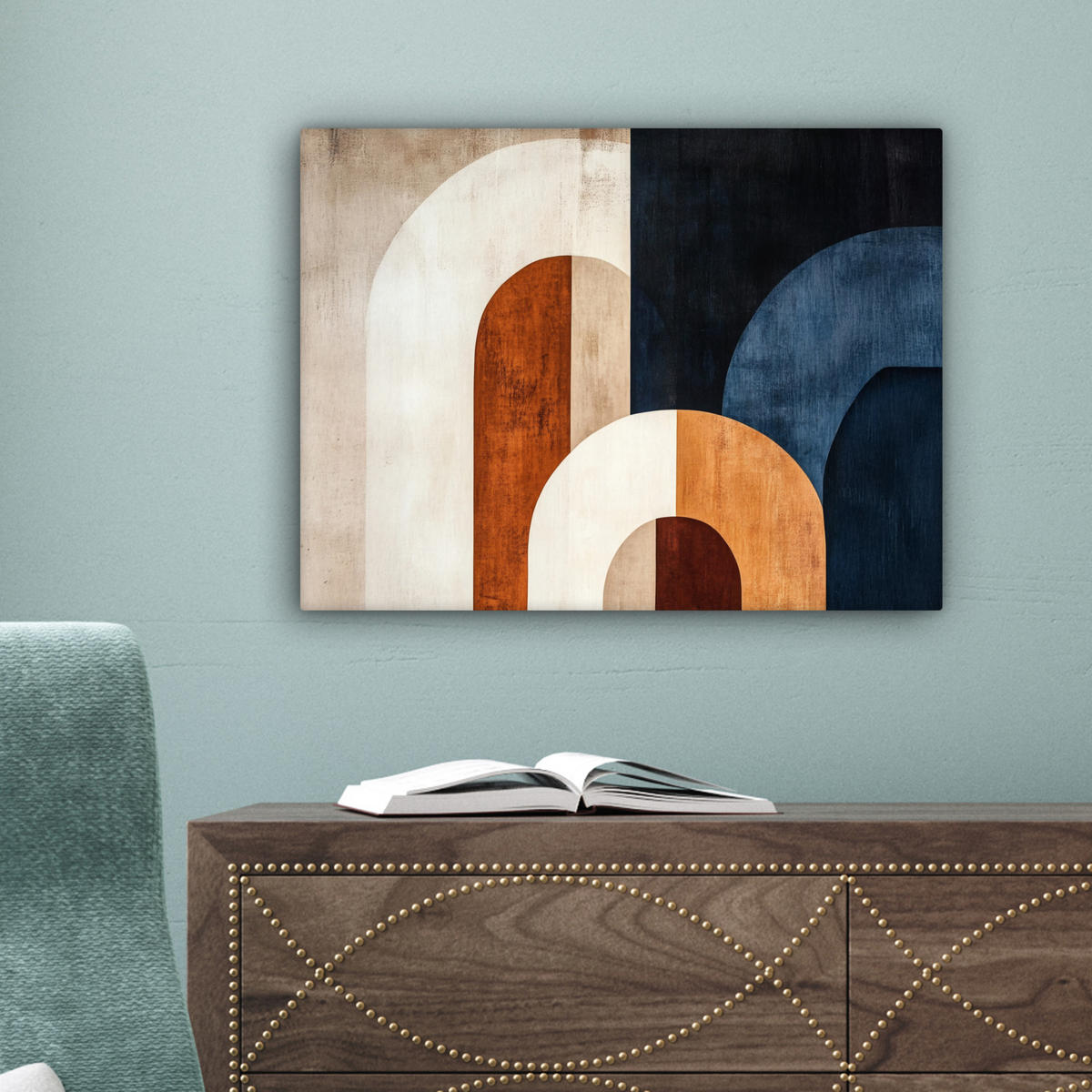 LEINWANDBILD Abstrakt - Formen - Dunkelblau 40x30 cm - Cognac, Textil (40/30cm) - MuchoWow