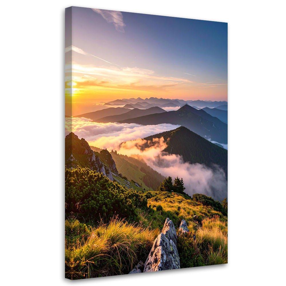 LEINWANDBILD Berglandschaft Sonnenuntergang 80x120cm - Multicolor, Textil (80/120cm) - Feeby