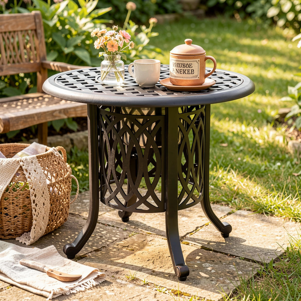 GARTEN-BISTROTISCH 55 cm Bronze Aluminium Outdoor Beistelltisch mit integriertem Eiseimer für Terrasse & Balkon - Bronzefarben, Metall (55/55/49cm) - Urban Meuble