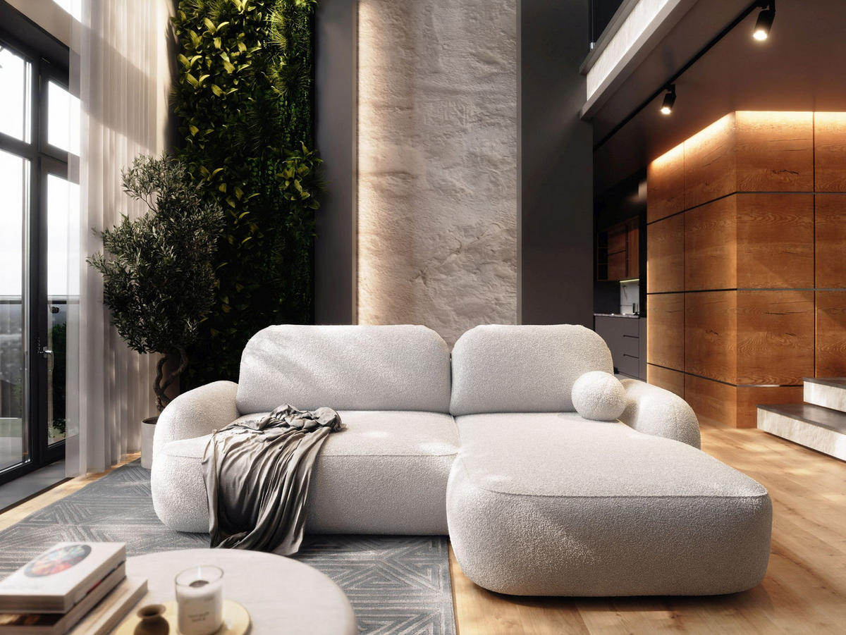ECKSOFA MOLLY L Links QUELLE 00 mit Schlaffunktion - Weiß, Textil (275/175cm) - Bedante