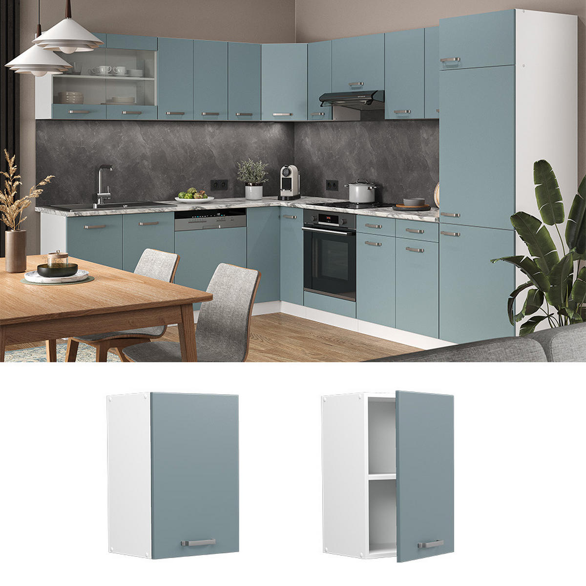 HÄNGESCHRANK R-Line Blau-Grau 40 cm - Blaugrau/Weiß, Holzwerkstoff (40/60/31cm) - Vicco