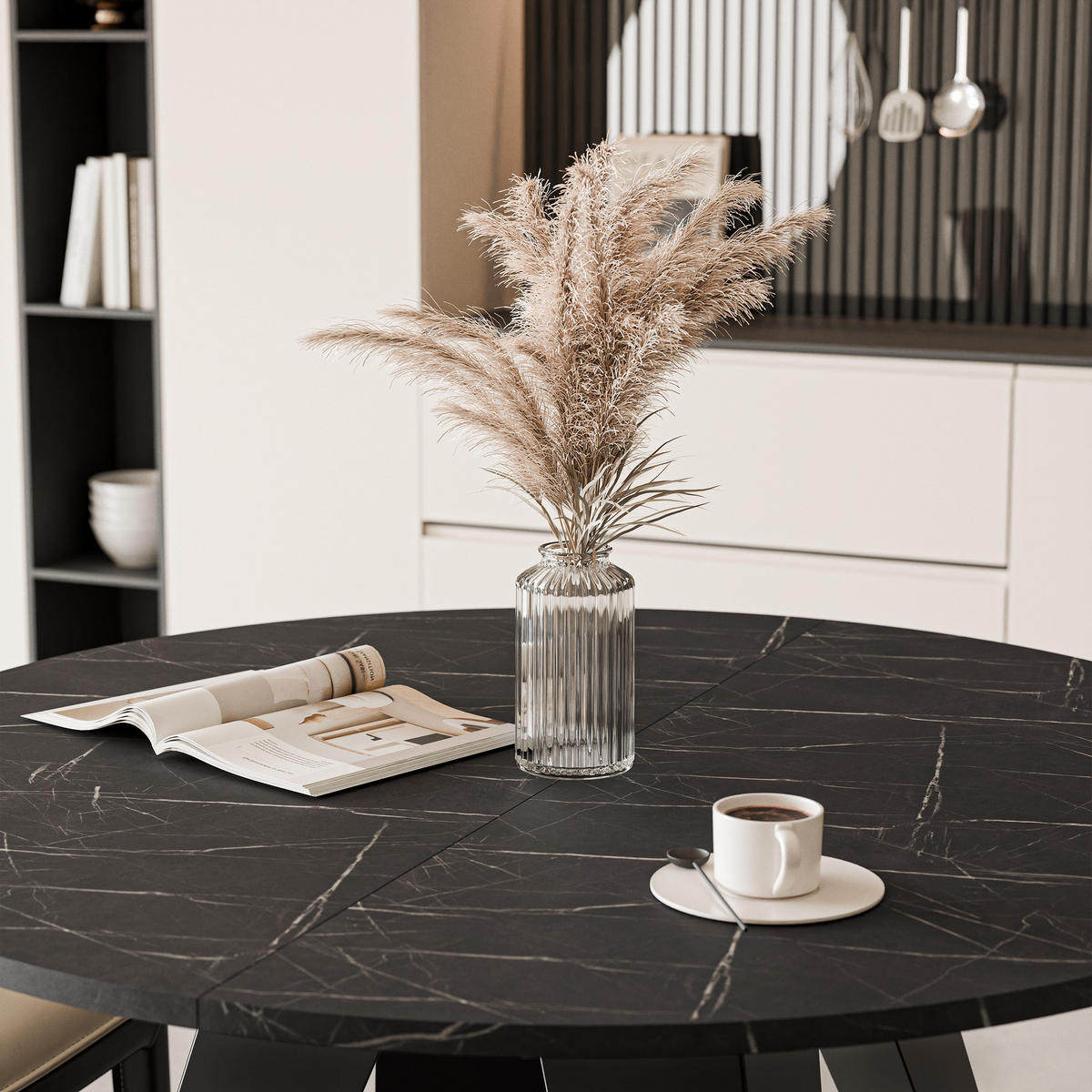 ESSTISCH ausziehbar auf MDF, Schwarz - Schwarz, Holzwerkstoff (90/90/76cm) - Idohome