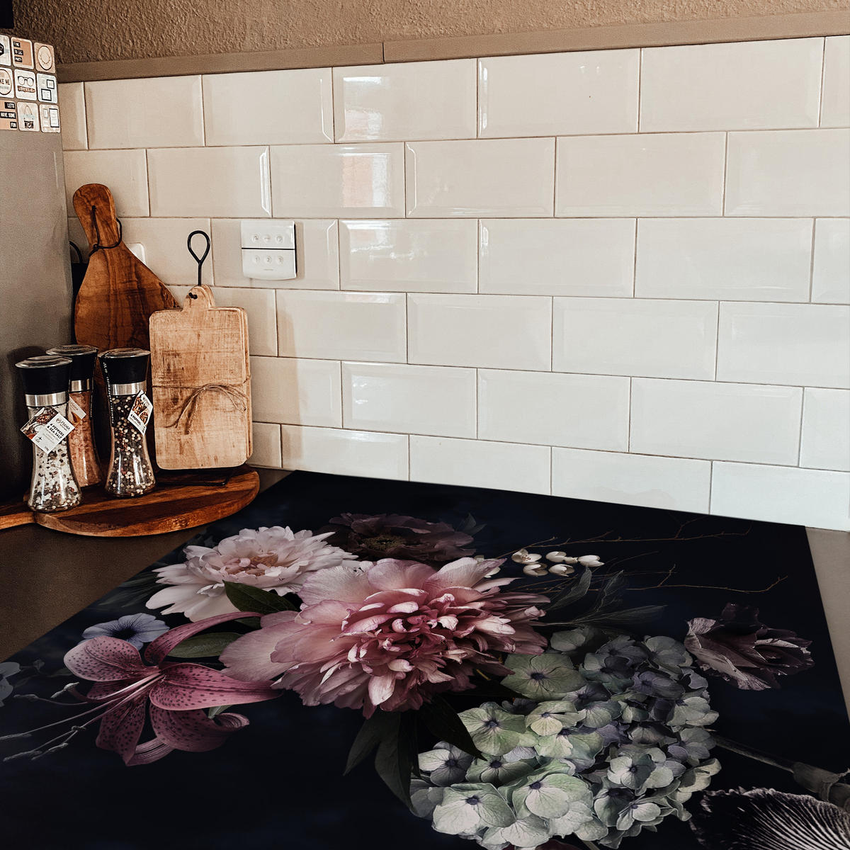 HERDABDECKPLATTE Blumen - Vintage - Pastell - Rosa - Weiß Induktionsmatte 78x78 cm - Altrosa, Kunststoff (78/78/0.2cm) - MuchoWow