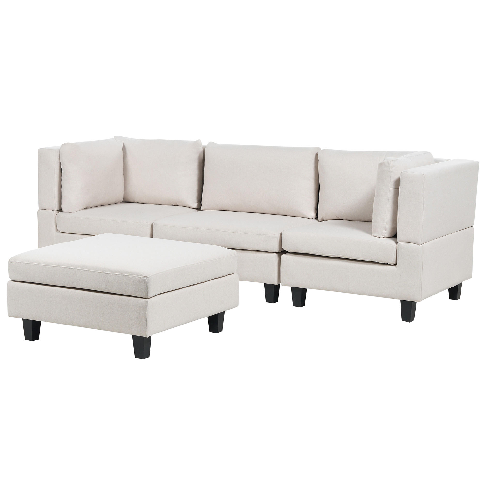 3-SITZER-SOFA Leinenoptik hellbeige mit Ottomane Unstad - Beige/Schwarz, Textil (228/72/76cm) - Beliani