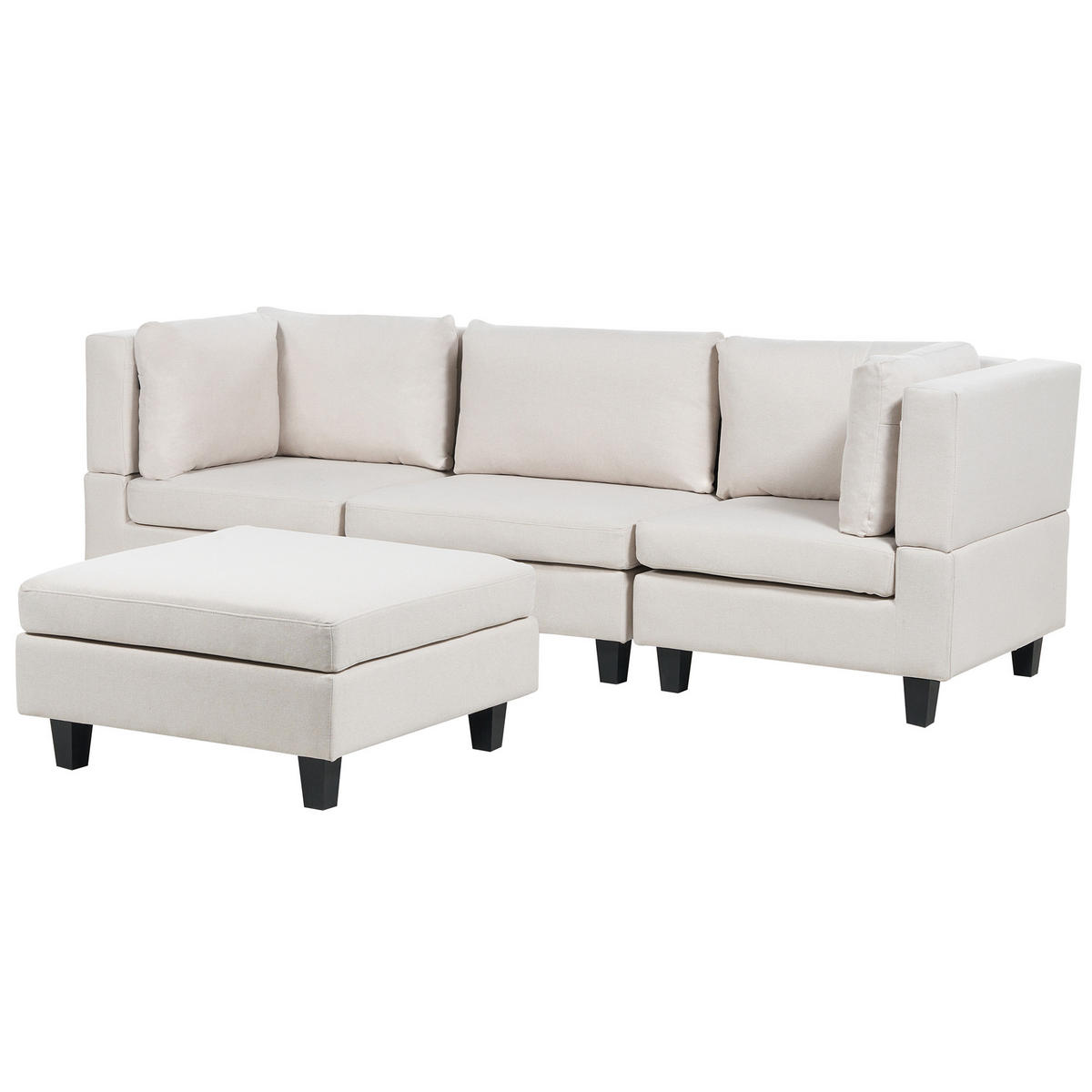 3-SITZER-SOFA Leinenoptik hellbeige mit Ottomane Unstad - Beige/Schwarz, Textil (228/72/76cm) - Beliani