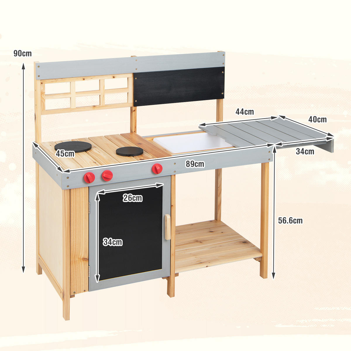 KINDERKÜCHE Outdoor Grau - Grau, Holz (89/45/90cm) - COSTWAY