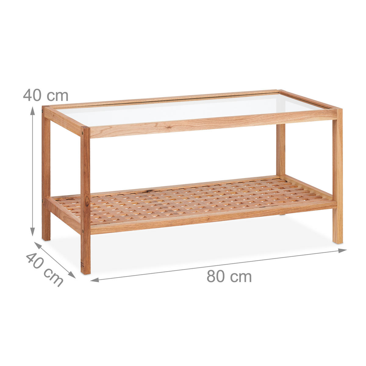 BEISTELLTISCH - Hellbraun, Glas/Holz (40/80/40cm) - Relaxdays