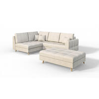 ECKSOFA MIT HOCKER Lorine Mikrofaser Ecru - Ecru/Hellbraun, Buchenholz/Textil (231/161cm) - S-Style Möbel