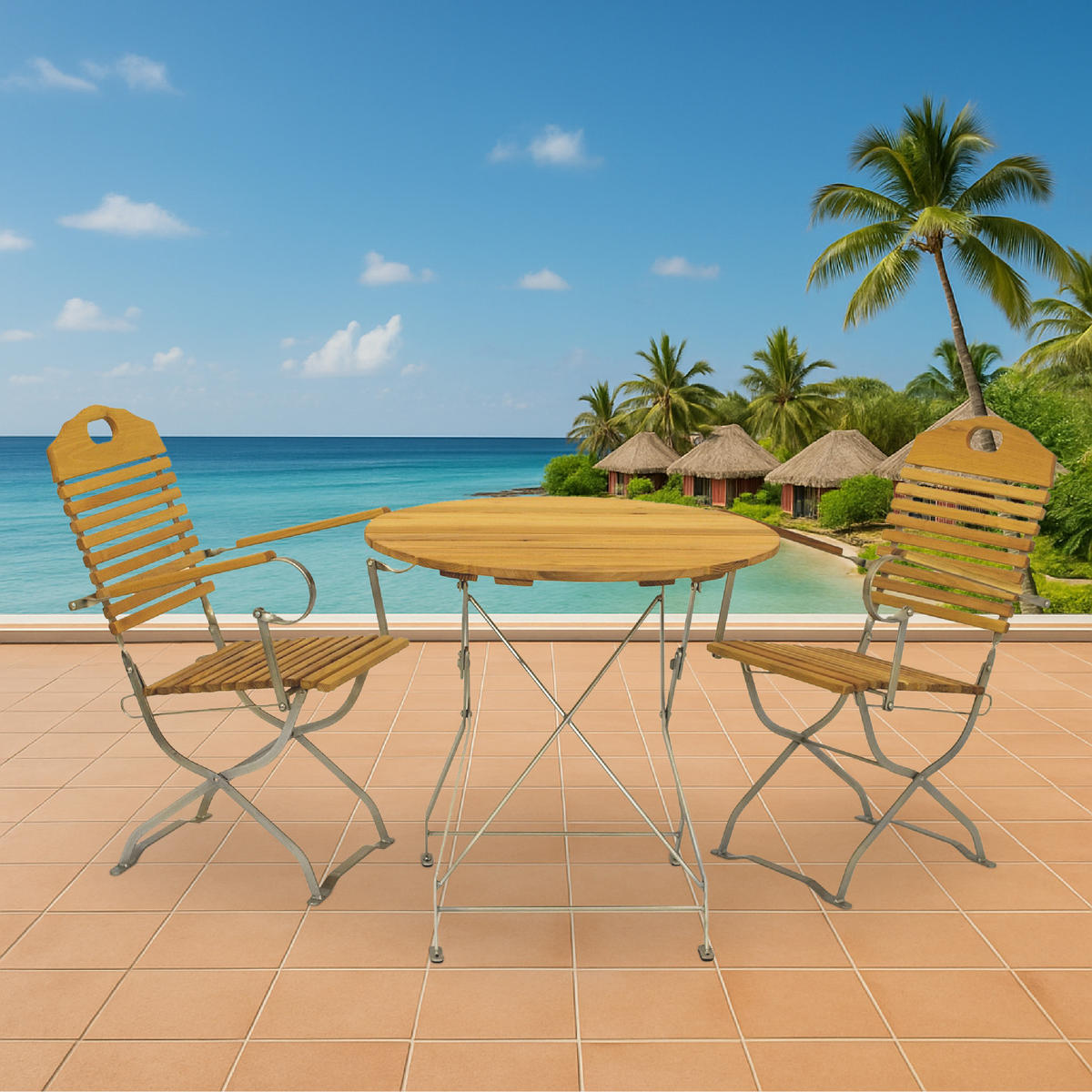 SITZGRUPPE Bad Belzig 3-teilig, Gartenmöbel Set - Flachstahl verzinkt + Robinie - Grau, Holz - TPFGarden