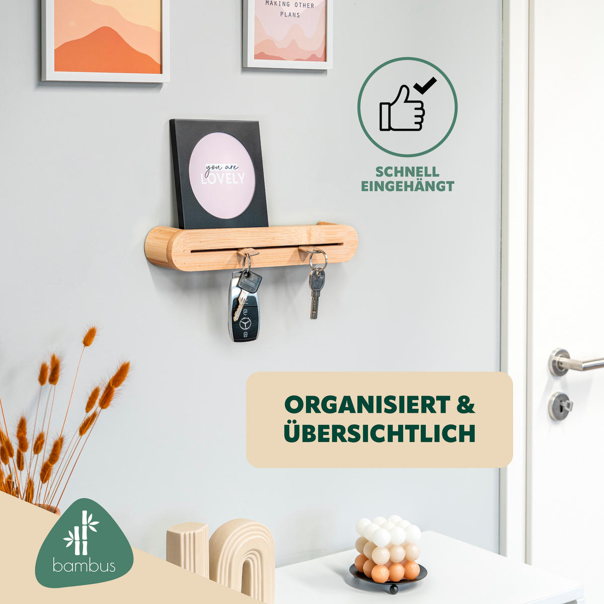 SCHLÜSSELBRETT, Bambus - Braun, Holz (29.5/5/5cm) - eluno