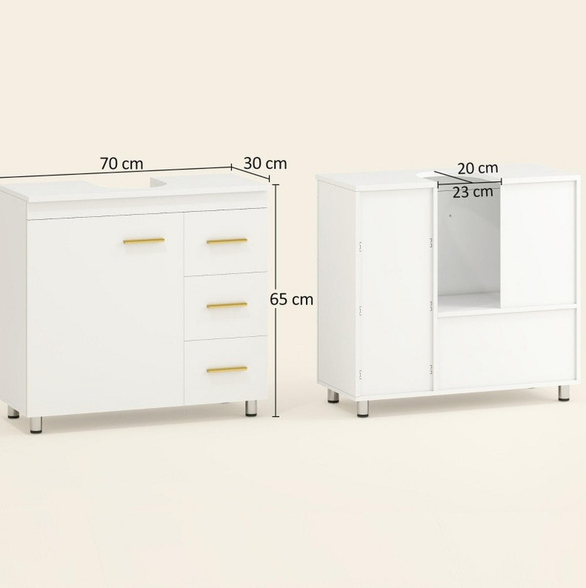WASCHTISCHKOMBI 70/65/30 cm Weiß aus MDF und Spanplatte mit Soft-Close-Scharnieren - Weiß, Holzwerkstoff (70/65/30cm) - OKMYHOME