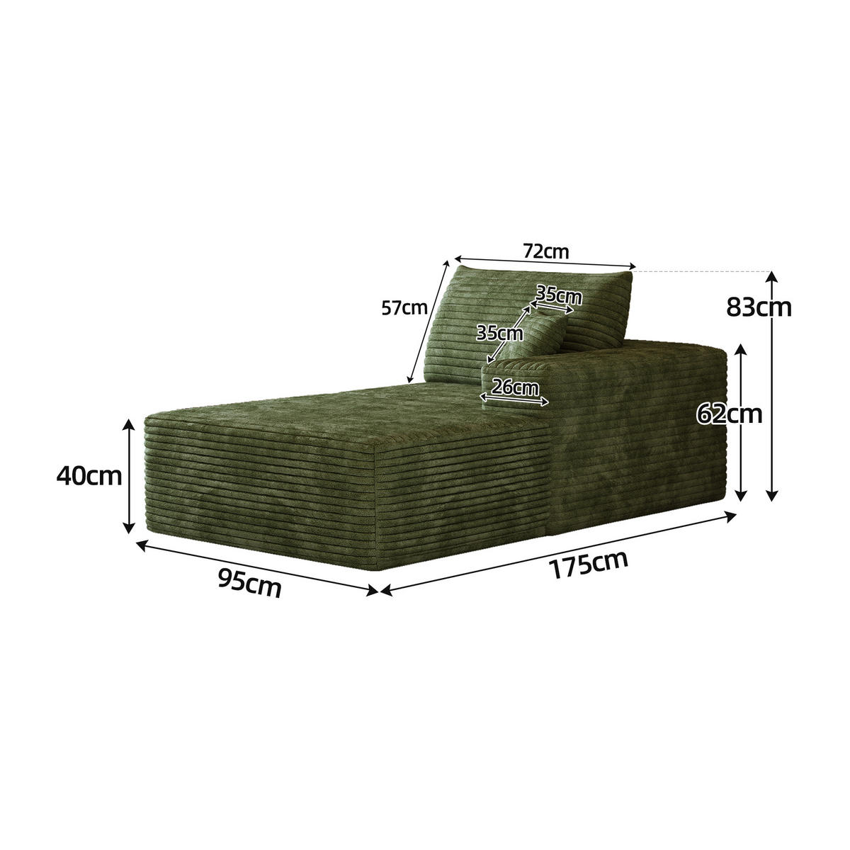 RÉCAMIERE DE-34721 rechte Chaiselongue Grün - Grün, Textil (95/83/175cm) - ComfortXL