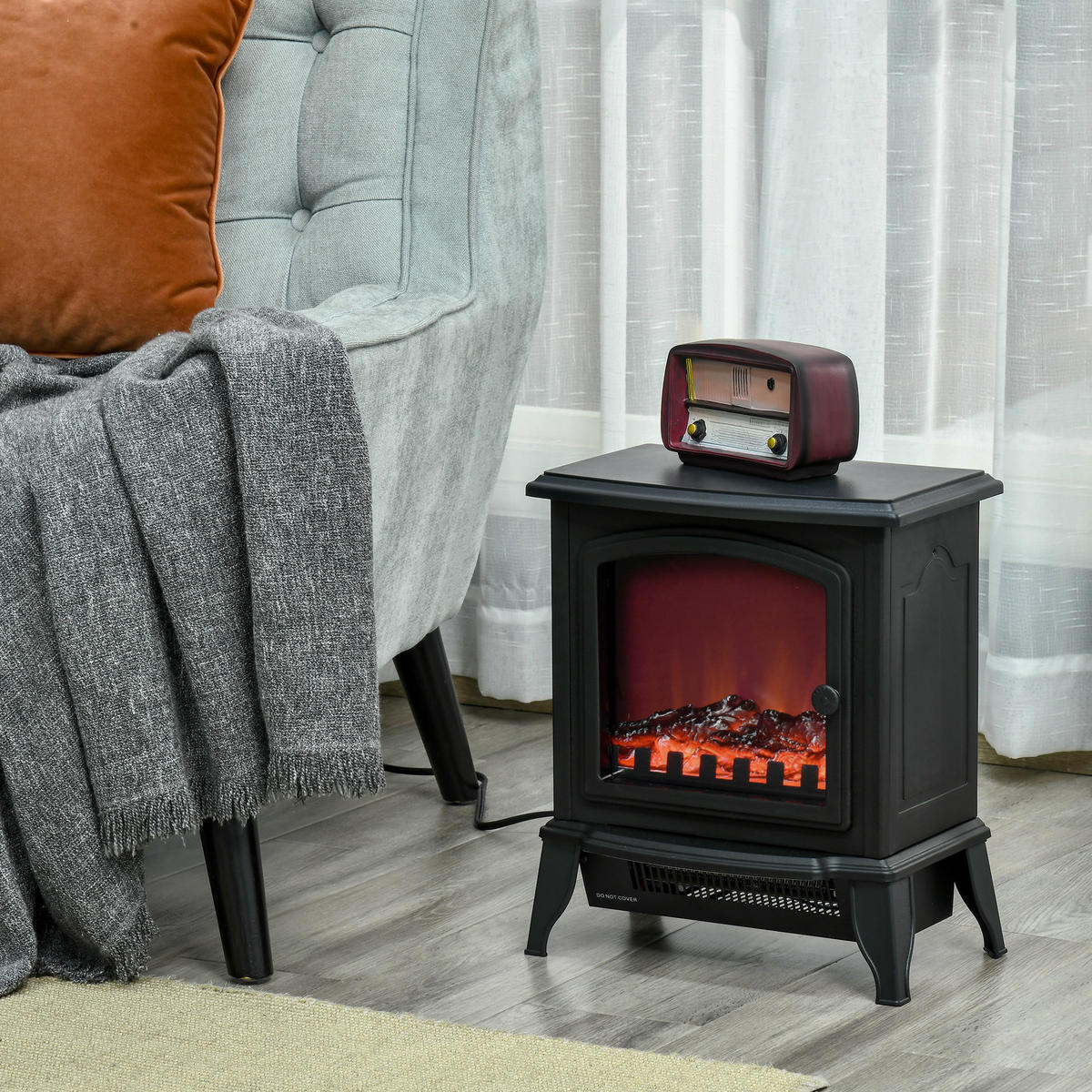 ELEKTROKAMIN, Standkamin mit LED-Flammeneffekt, 2000W Kaminofen, Metall, Schwarz - Schwarz, Kunststoff (24/45.5/36.5cm) - HOMCOM