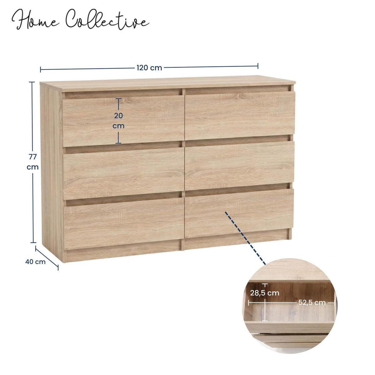 KOMMODE mit fünf Schubladen in Sonoma - Sonoma Eiche, Holzwerkstoff (120/77/40cm) - Home Collective