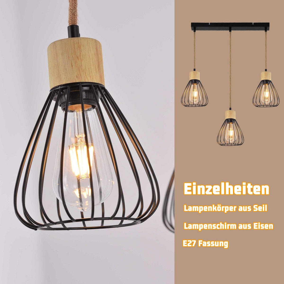 HÄNGELEUCHTE Daxq 56/45/146 cm - Beige, Metall (56/45/146cm) - ZMH