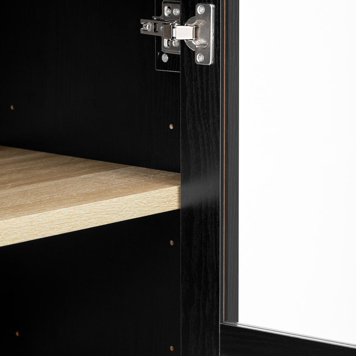 HIGHBOARD Schwarz 76,2×40×180 cm mit Glastüren, Schubladen und verstellbaren Einlegeböden aus Holzwerkstoff und Glas - Schwarz, Holzwerkstoff (76.2/180/40cm)