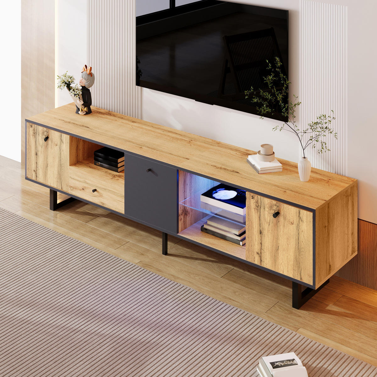 TV-ELEMENT mit LED-Beleuchtung 190 x 40 x 50 cm Spanplatte Anthrazit - Braun, Holzwerkstoff (40/50/190cm) - Beauniv
