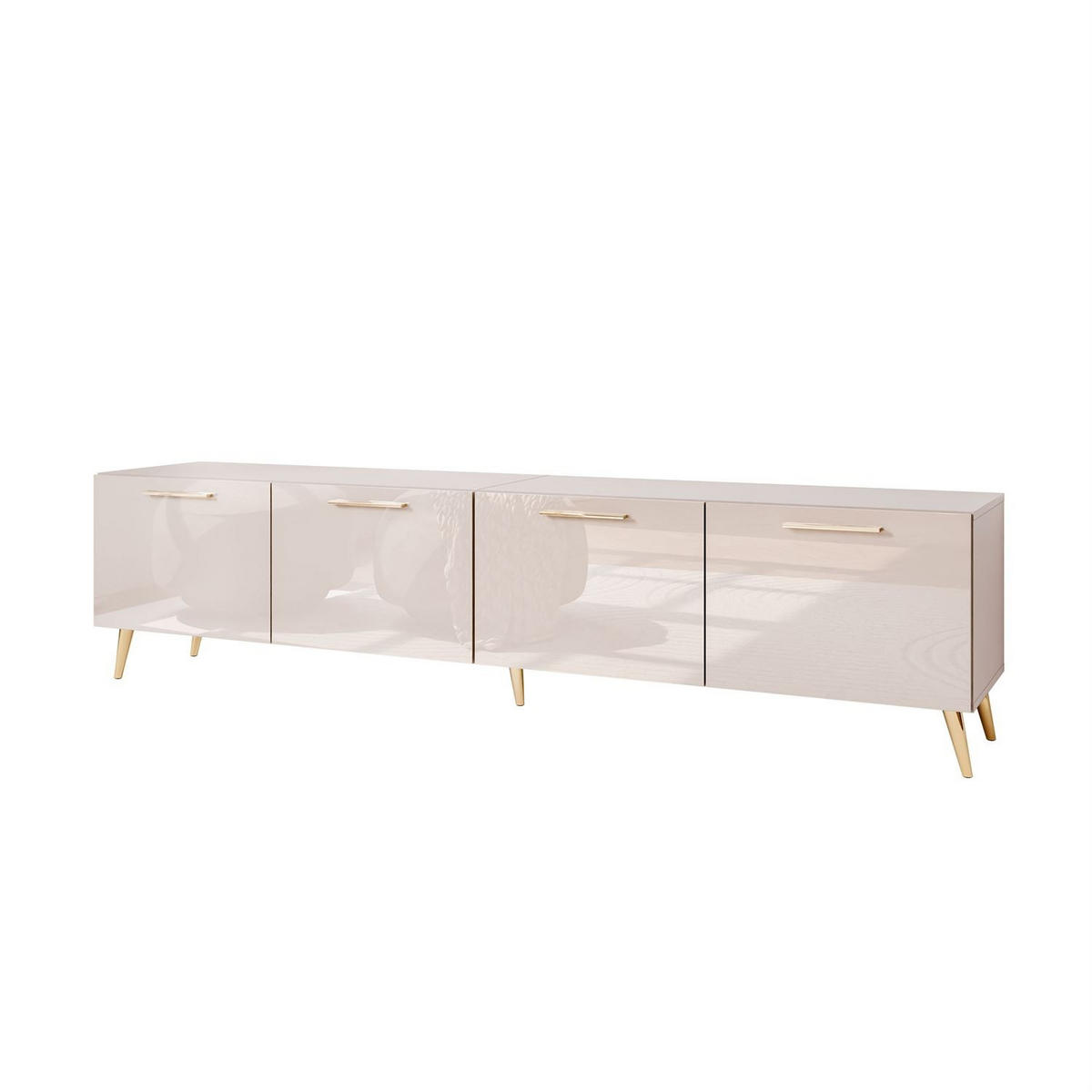 TV-ELEMENT AURA 200 KASCHMIR Hochglanz auf schrägen goldenen Beinen + LED - Kaschmir/Goldfarben, Holzwerkstoff (200/49/40cm) - Lookway