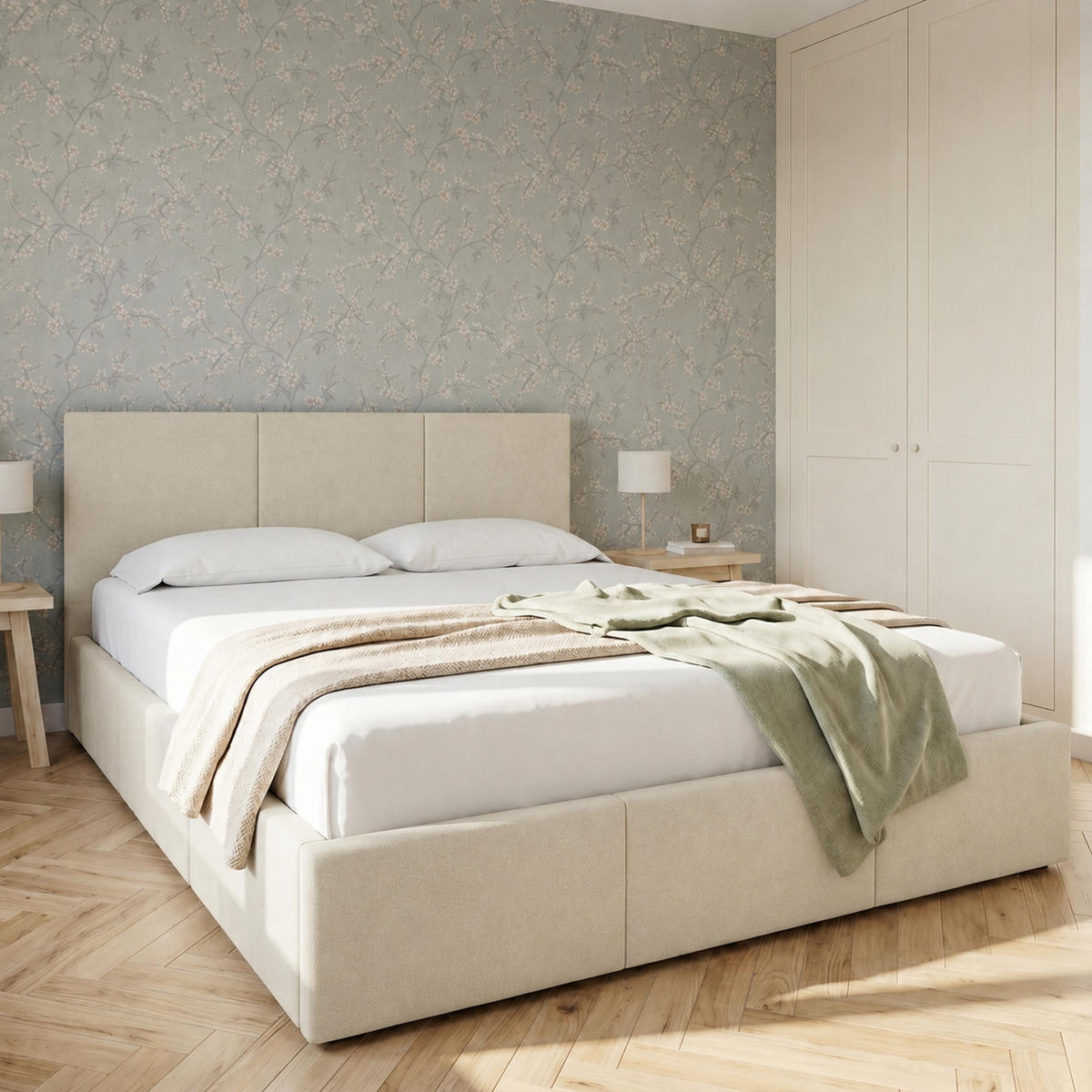 POLSTERBETT mit Stauraum 140x200 cm in Beige - Beige, Holzwerkstoff (140/200cm) - Home Collective