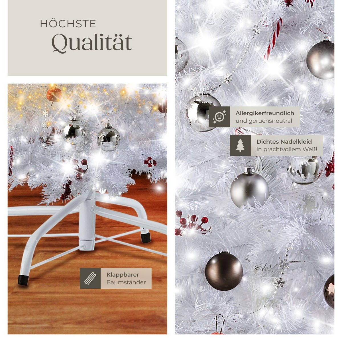 WEIHNACHTSBAUM ,inklusive Metallständer mit Kunststoffkappen,weiß - Weiß, Kunststoff (180cm) - tectake