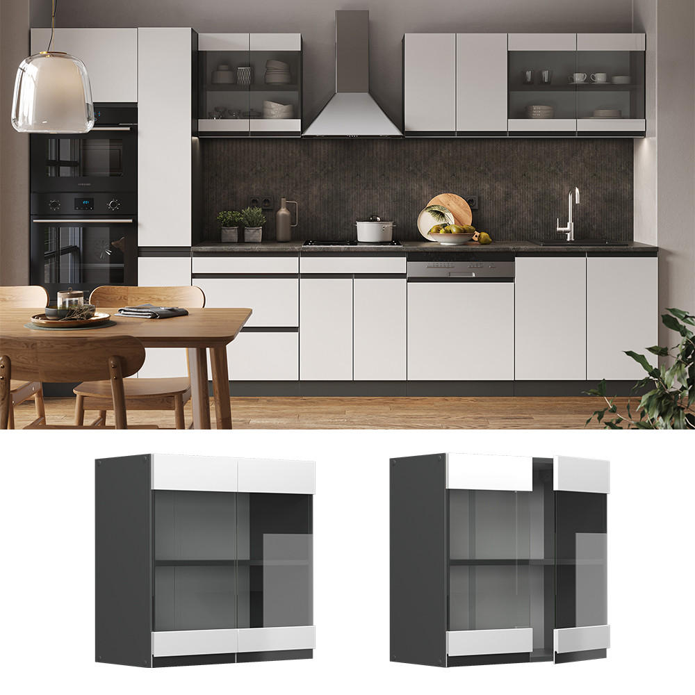 KÜCHENGLASSCHRANK R-Line Weiß 60 cm J-Shape - Anthrazit/Weiß, Holzwerkstoff (60/60/31cm) - Vicco