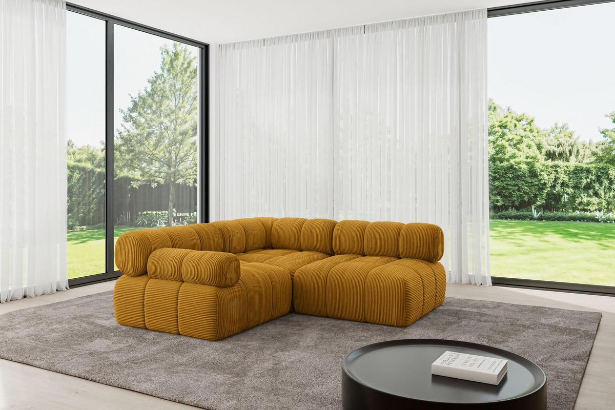 ECKSOFA modulares Sofa Mende-L1 - 190x190x70 cm Senfgelb Cord - Currygelb, Holzwerkstoff/Textil (190/190cm) - ALTDECOR
