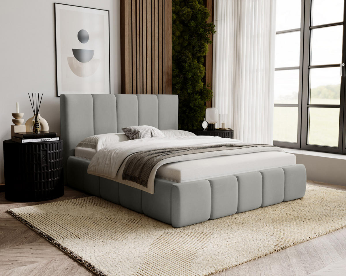 POLSTERBETT mit Kopfstütze Buchel 140x200 cm, Hellgrau - Hellgrau, Textil (140/200cm) - Fedve