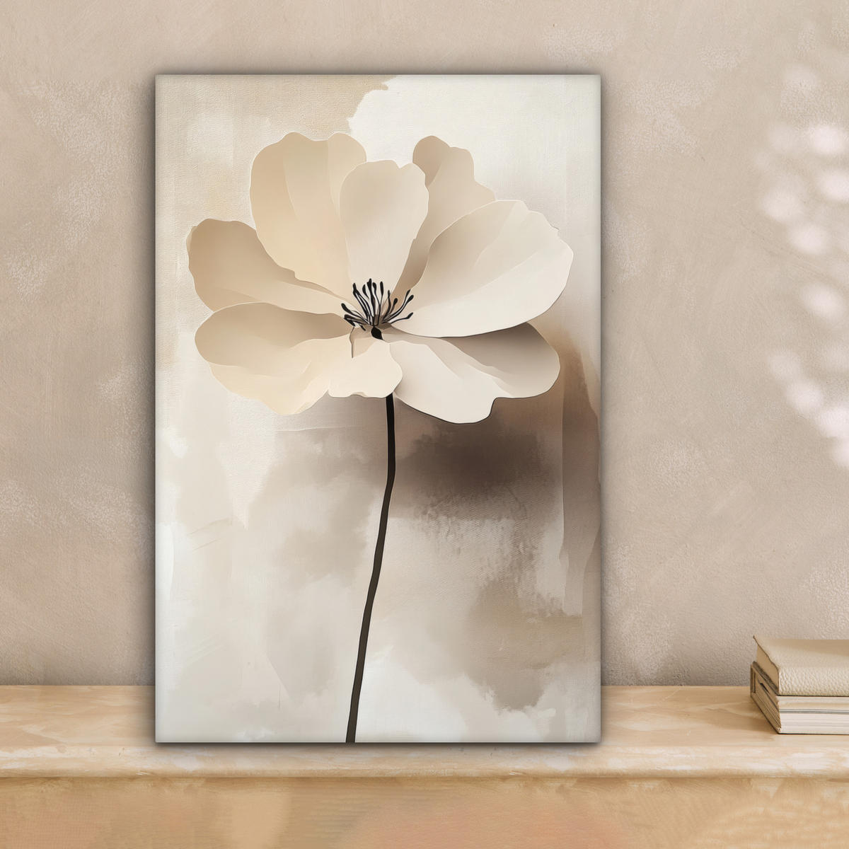 LEINWANDBILD Blume - Beige - Farbe - Schatten Deko Wohnzimmer 20x30 cm - Creme, Textil (20/30cm) - MuchoWow
