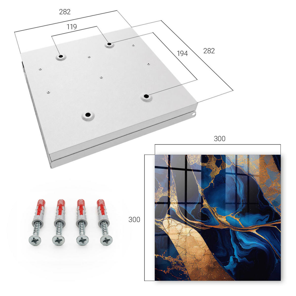 SCHLÜSSELBOX Weiß 30x30 cm – Türöffnung nach rechts - Nachtmarble - Blau, Metall (30/30/5cm) - TULUP
