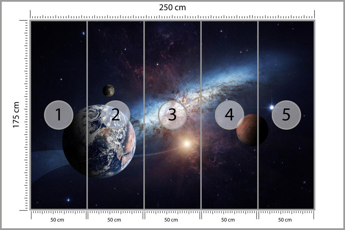 FOTOTAPETA Pre Detskú Izbu Planéty Galaxia Kozmos Hmlovina 250 x 175 cm - biela/fialová, papier (250/175cm) - Muralo