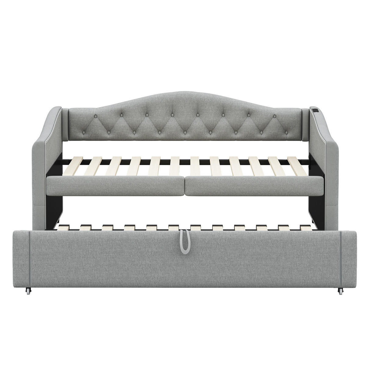 POLSTERBETT 90/200 cm mit USB-Anschluss und Lattenrost in Grau - Grau, Textil (90/200cm) - BEAOK