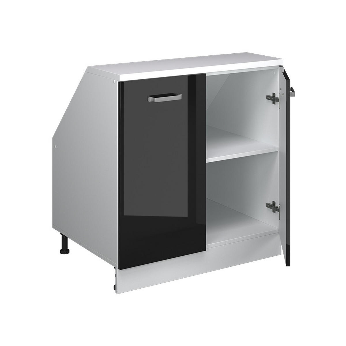 KUHINJSKI ORMAR ZA KOSINE KROVA R-Line Sjajna Crna 80 cm s 2 vrata, korpus ormara dubine 60 cm - bijela/crna visoki sjaj, drvni materijal (80/83.8/60cm) - Vicco