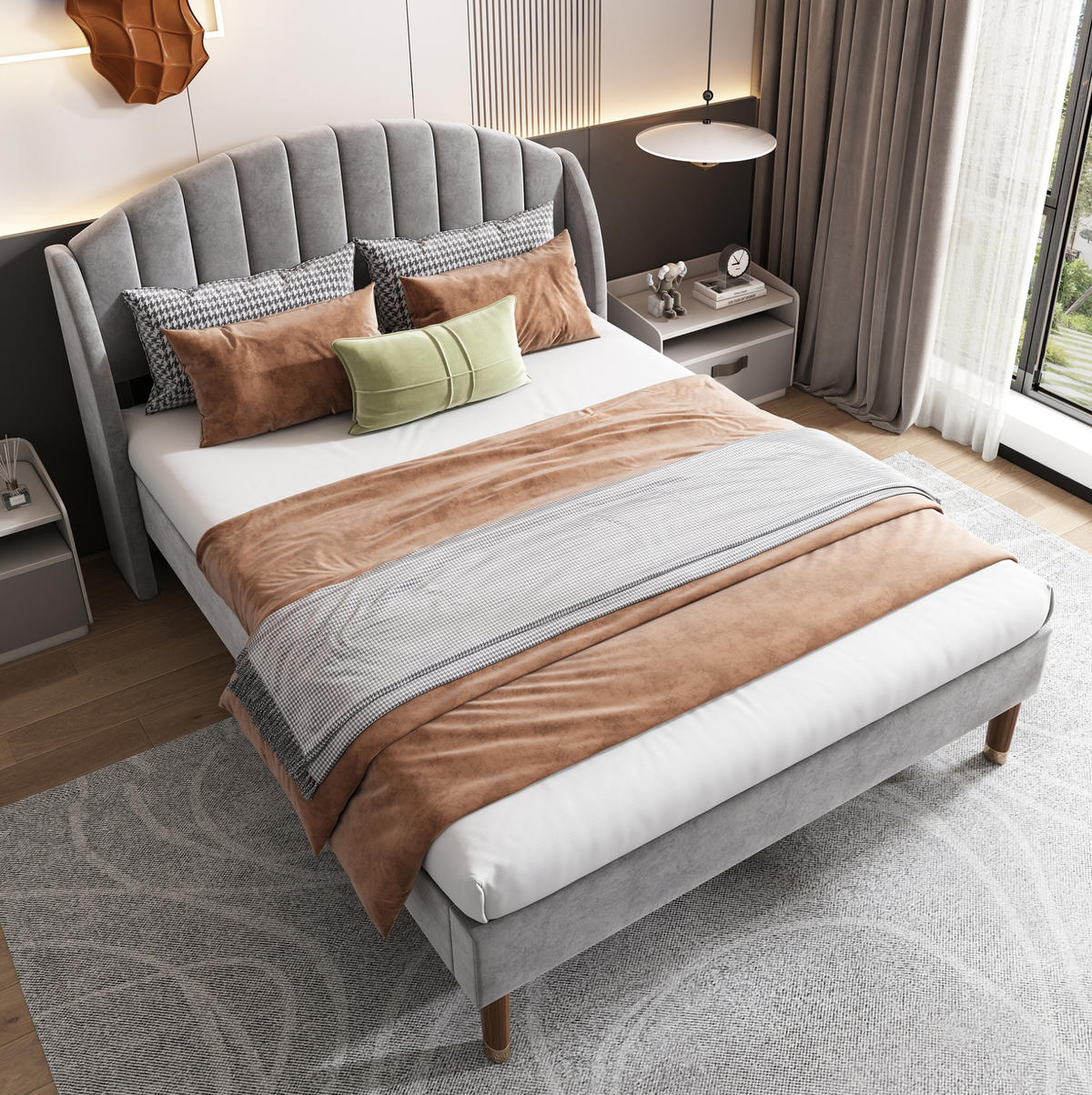 POLSTERBETT 140/200 cm mit Lattenrost, gepolstertem Kopfteil und Samtbezug, Grau - Grau, Textil (140/200cm) - Redom