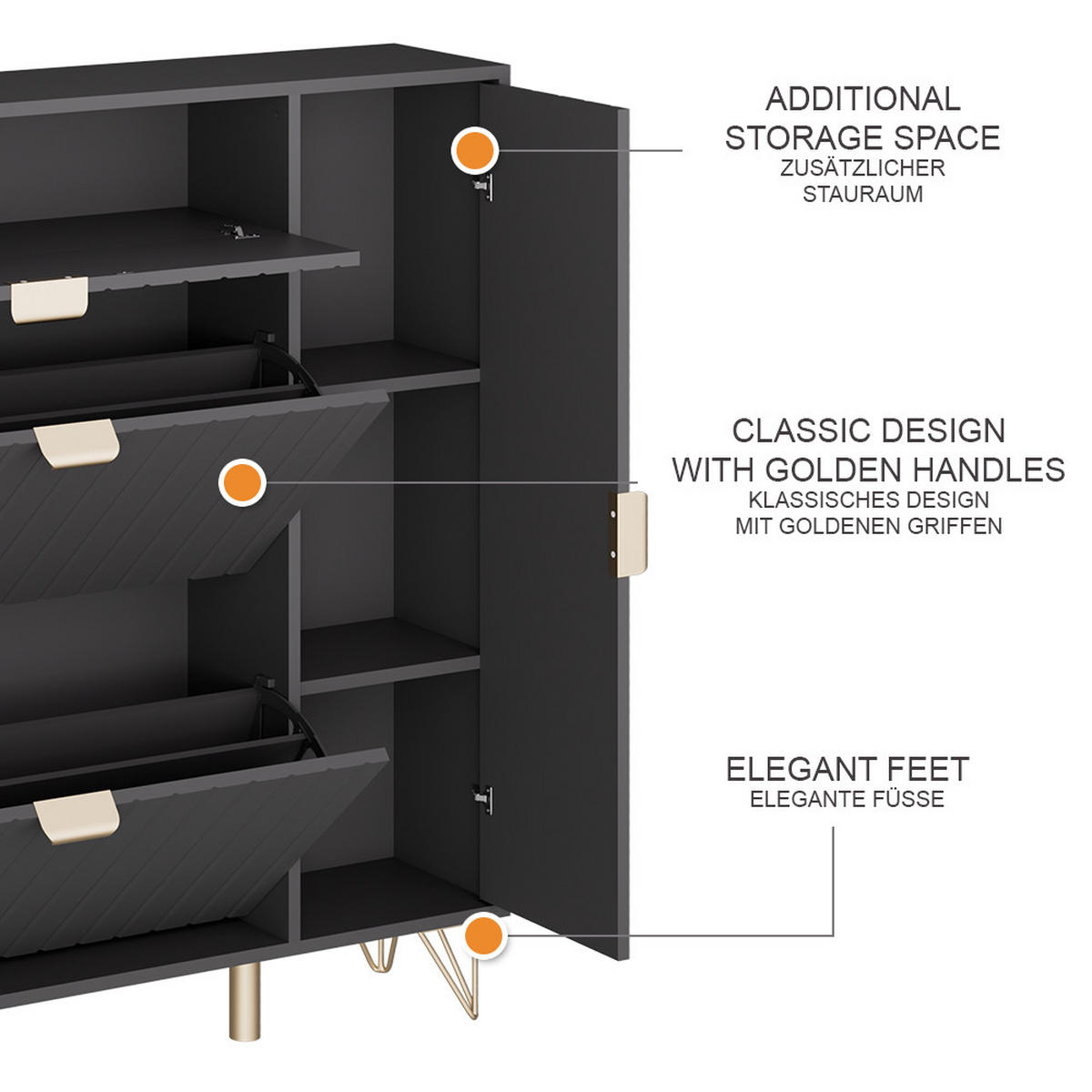 SCHUHSCHRANK Helge Schwarz 108 x 107.5 cm - Schwarz, Holzwerkstoff (108/107.5/23.5cm) - Vicco