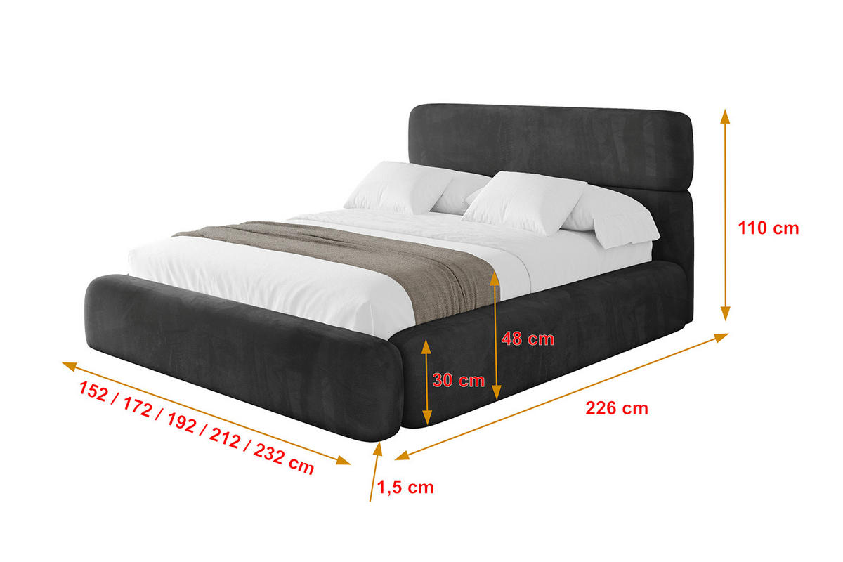 POLSTERBETT mit Bettkasten und Lattenrost, Boxbett ohne Matratze - ENORA 180x200 Schwarz - Schwarz, Holzwerkstoff/Textil (180/200cm) - ALTDECOR
