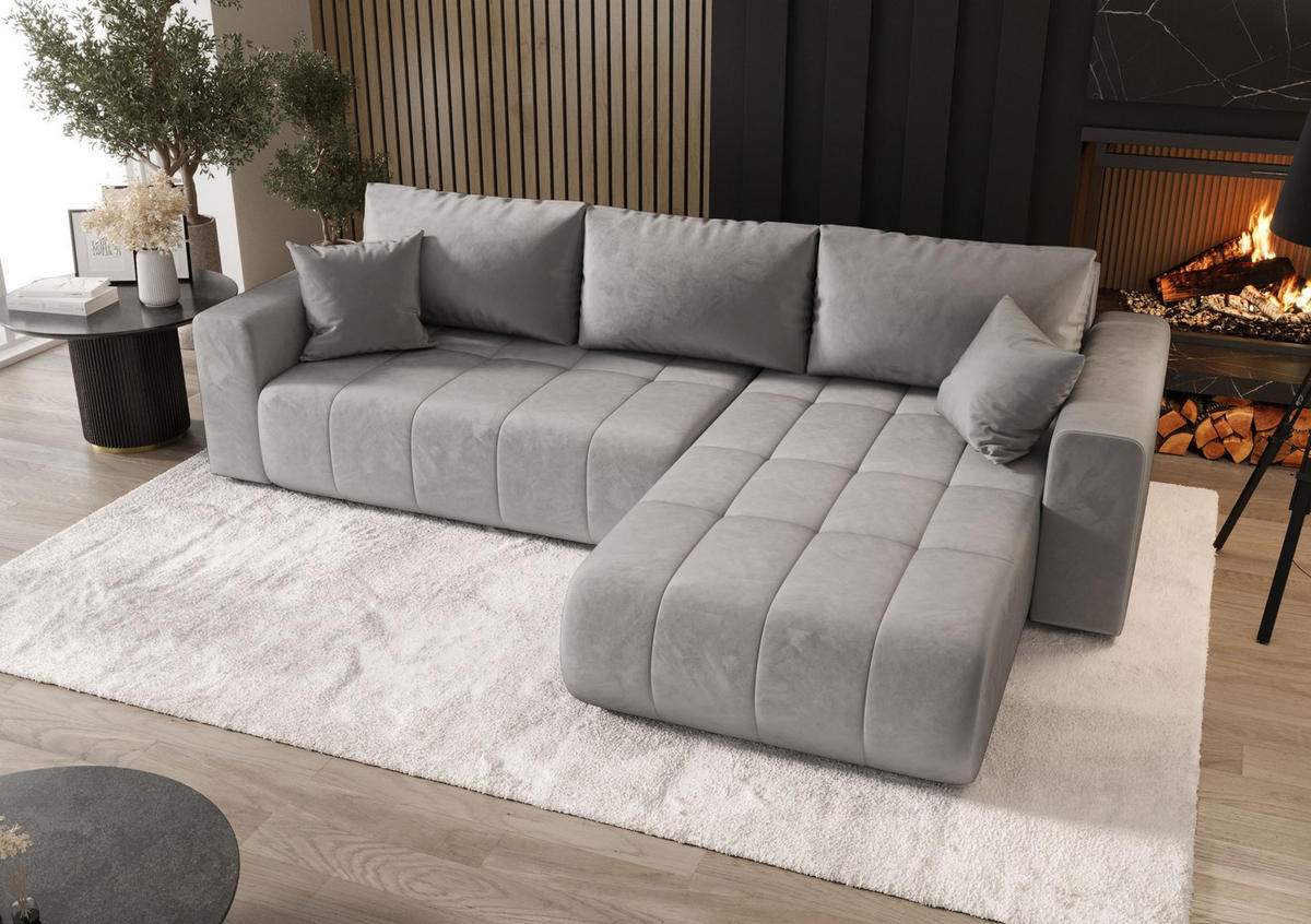 ECKSOFA mit Schlaffunktion MILO R Monolith 84 Rechts - Grau, Textil (280/175cm) - Bedante