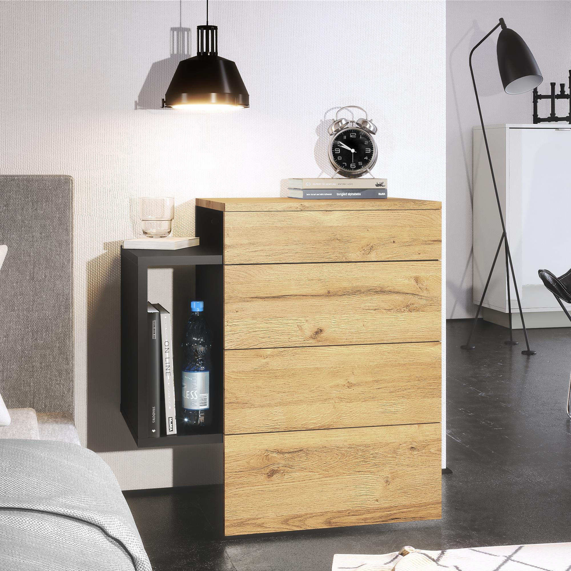 NACHTTISCH Queens Front in Eiche Natur - Eichefarben, Holzwerkstoff (60/63/36cm) - Vladon