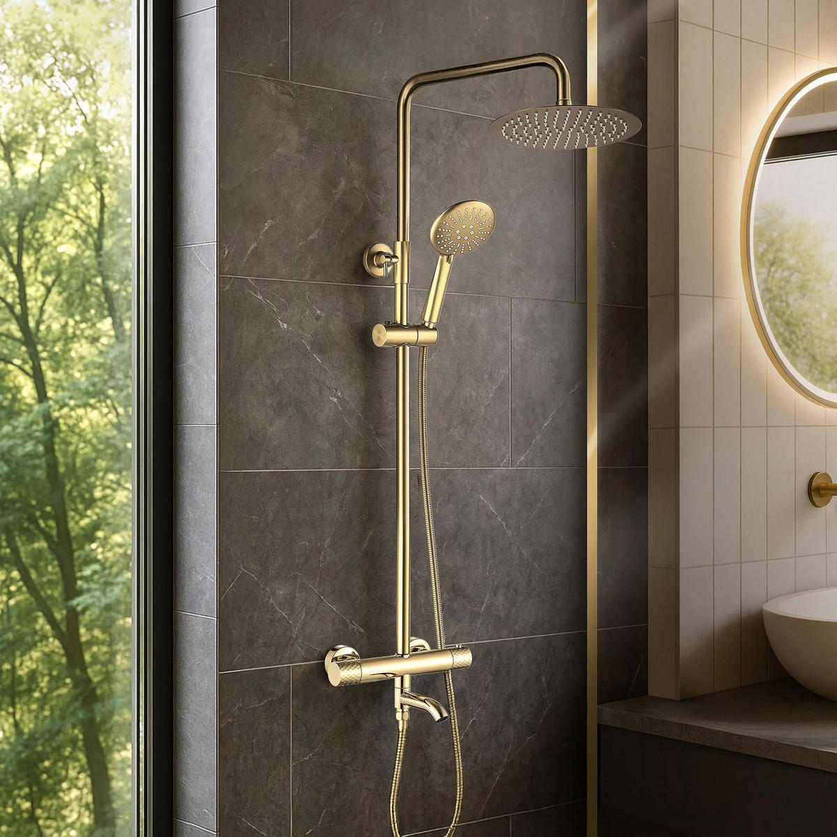 THERMOSTAT Duschset Rea Lungo Diamond Gold - Goldfarben, Metall (34.5/117/27cm) - REA