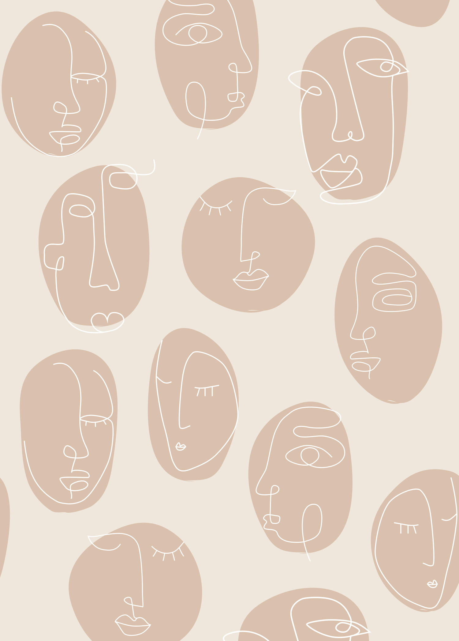 FOTOTAPETE Line Art Gesichter 200 x 279 cm - Beige, Papier (200/279cm) - ESTAhome