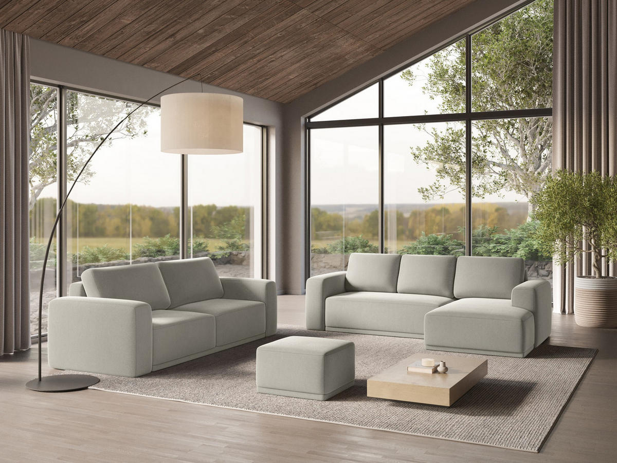 POUF Samt Stoff Creme - Perlmutt/Creme, Kunststoff/Textil (65/40/65cm) - Makamii