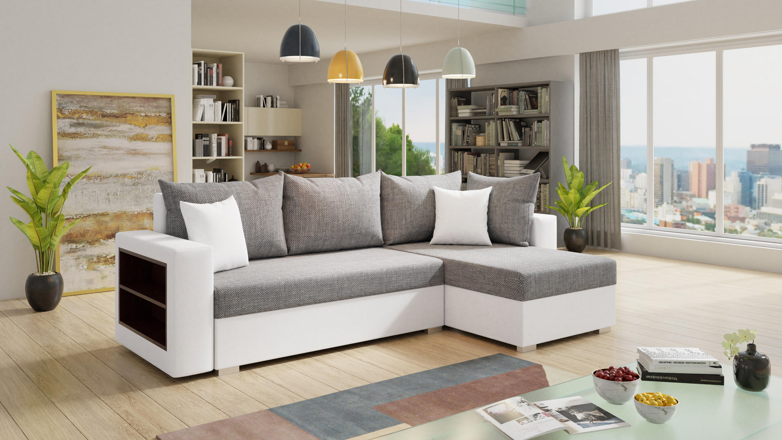 ECKSOFA Lord, Seite: Rechts - Weiß/Grau, Holz/Textil (238/141cm) - Sofnet