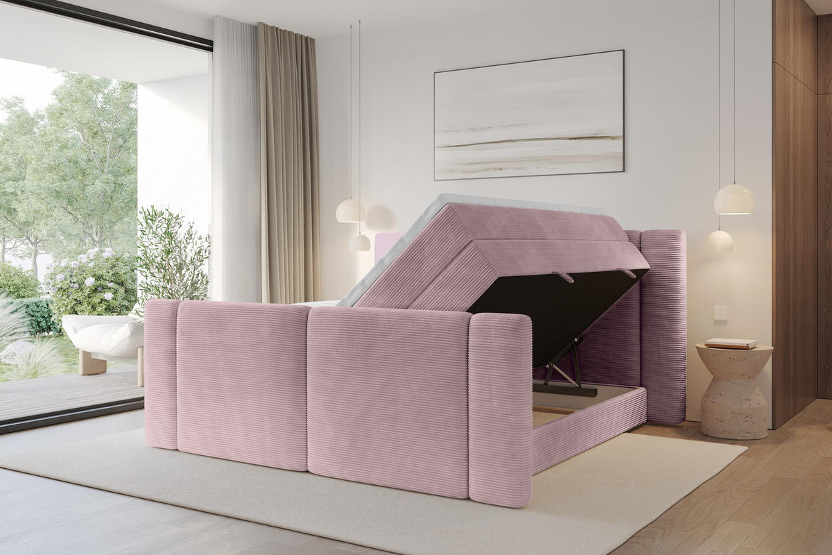 BOXSPRINGBETT mit Matratze H3/H4 - EVON KING Zanozek - 140x200 cm Rosa - Rosa, Holzwerkstoff (140/200cm) - ALTDECOR