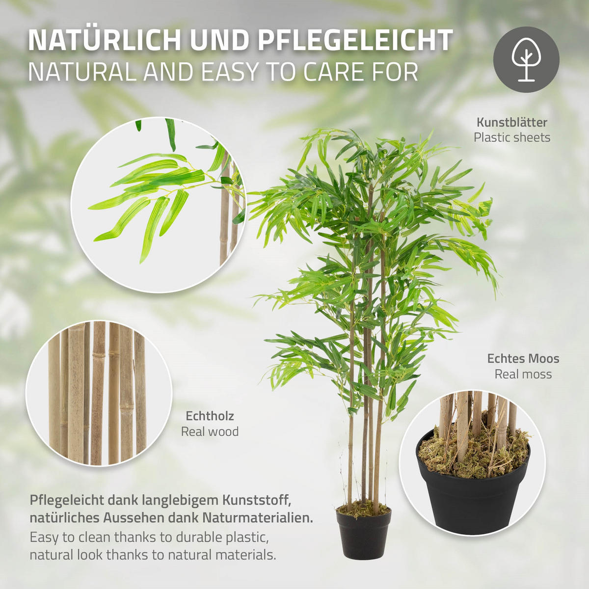 KUNSTPFLANZE Bambus - Anthrazit/Grün, Holz/Kunststoff (120cm) - ML-DESIGN